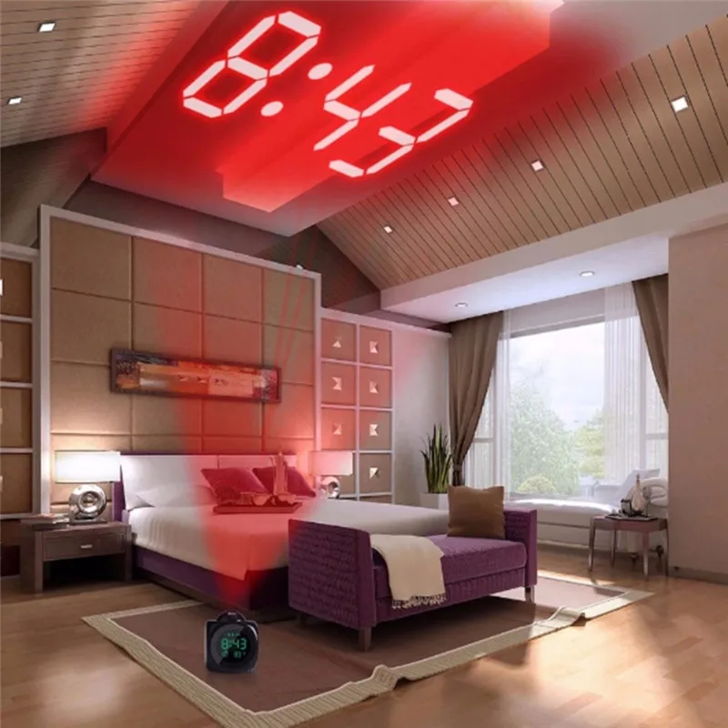 Digital Alarm Clock LED Projector Temperature Thermometer Desk Time Date Display Projection Calendar USB Charger Table Clock