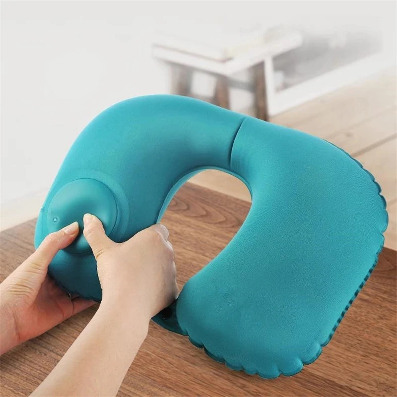 U-Shape Travel Pillow Automatic Air Inflatable Airplane Car Pillows Folding Press Type Bed Pillows Neck Cushion