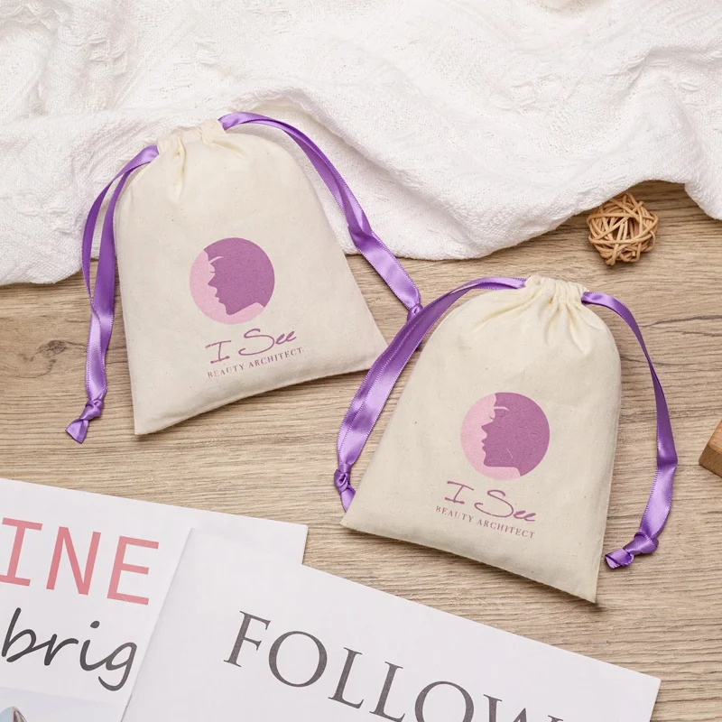 Custom Recyclable Cotton Canvas Small Muslin Drawstring Bag Gift Earing Ring Jewelry Packaging Dust Drawstring Bag
