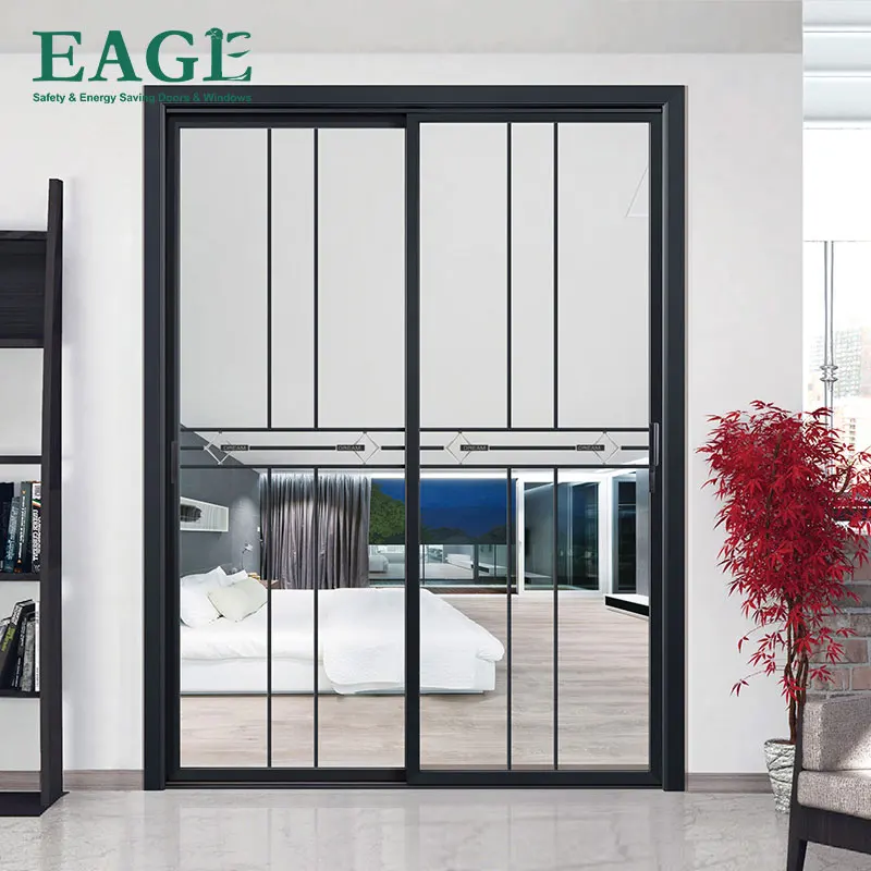 Double soft closing 8 wheel Aluminum Glass Sliding Doors with Insect Net