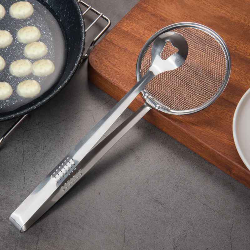 Wholesale Stainless Steel Oil Frying Food Serving Tongs Mesh Strainer Food Tong Clip for Kitchen