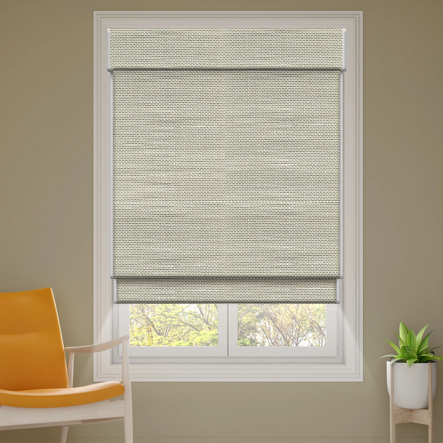 Deyi Smart cordless natural grass bamboo jute ramie yarn woven wood blackout liner motorized smart roman shades
