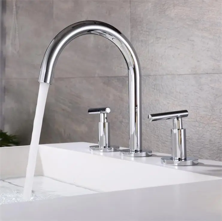 Lusa Modern Design European All-Copper Three-Hole Set Dual Control Hot Cold Split Double Switch Basin Faucet