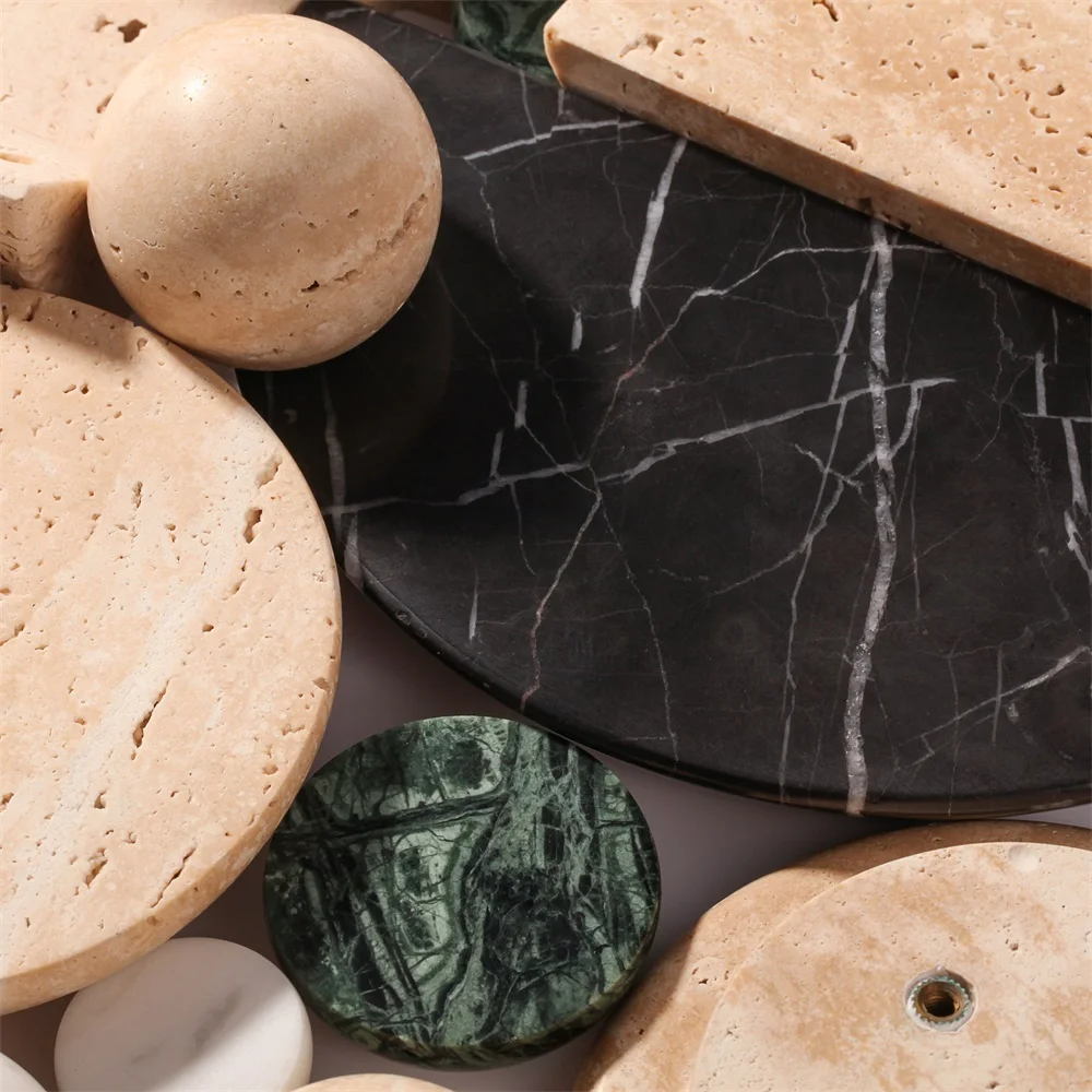 Maxery Natural Travertine Stone Knobs, Cabinet Handles Green White Black Marble Balls Cute Wardrobe Door Handle Cabinet Handles