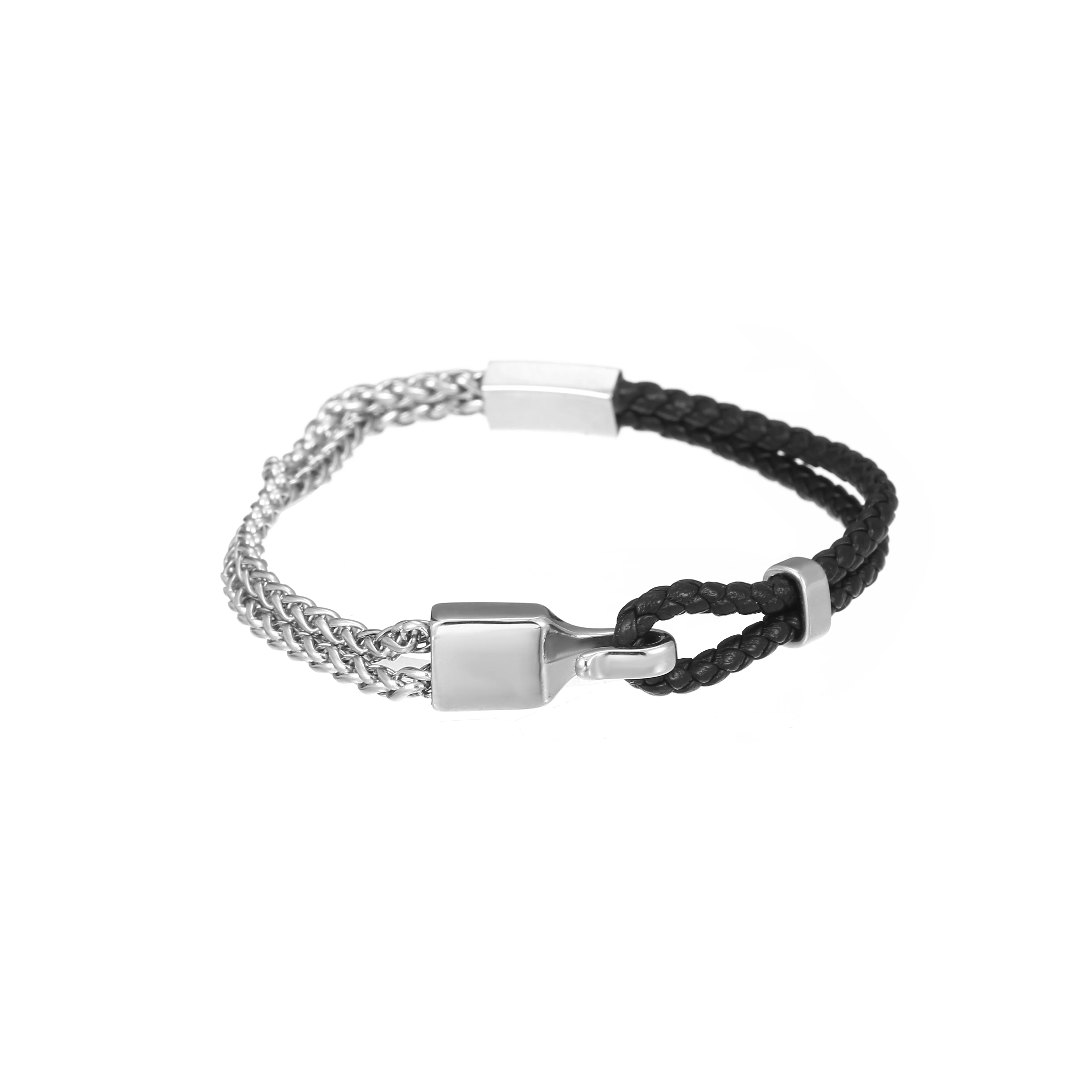 White & Black Leather Cord Bracelet Multiple Layers Cord Bracelet Stainless Steel Clasp Customized Bracelet