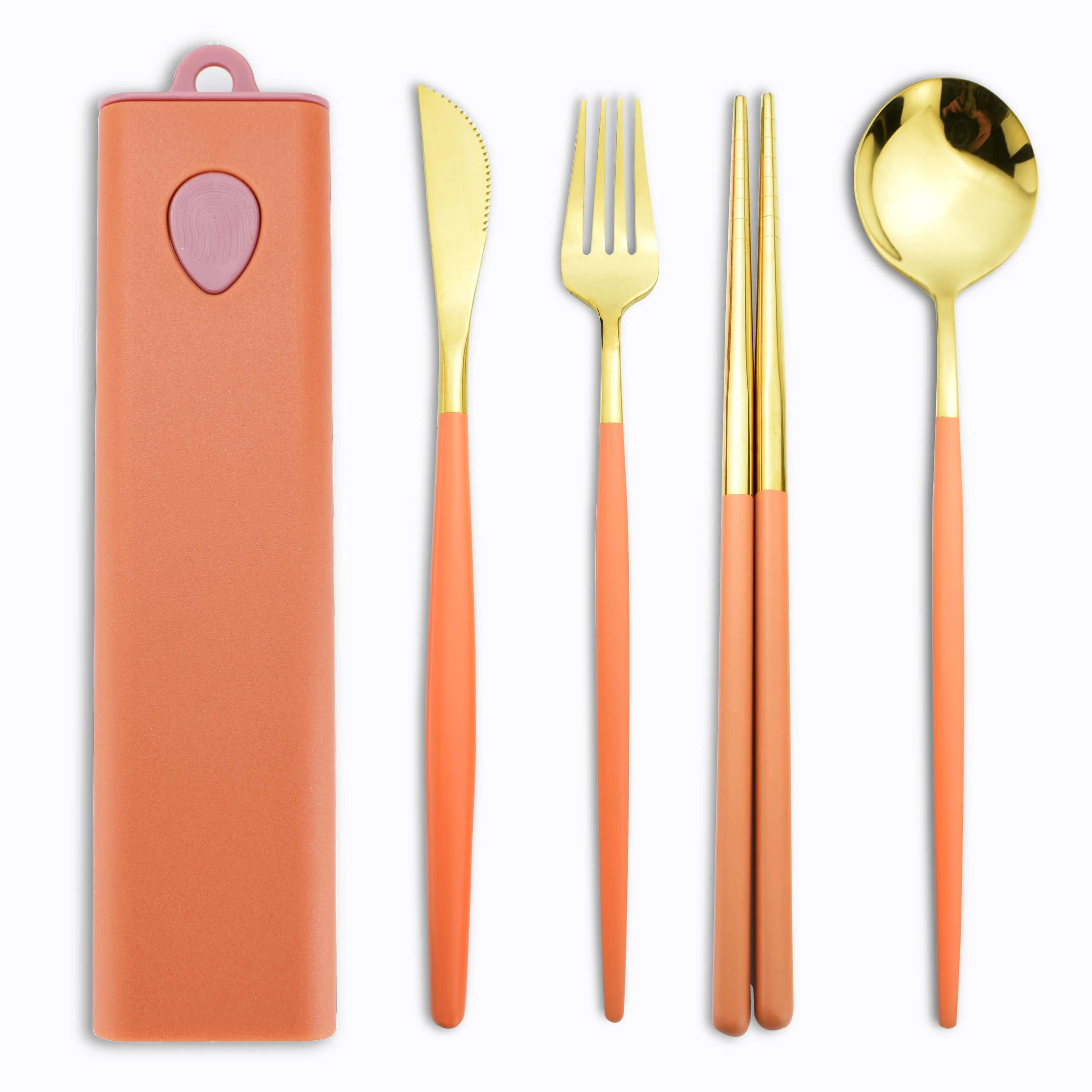 Factory Wholesale Cutlery Gold Stainless Steel Metal Travel Reusable Nordic Luxury 4pcs Flatware Set