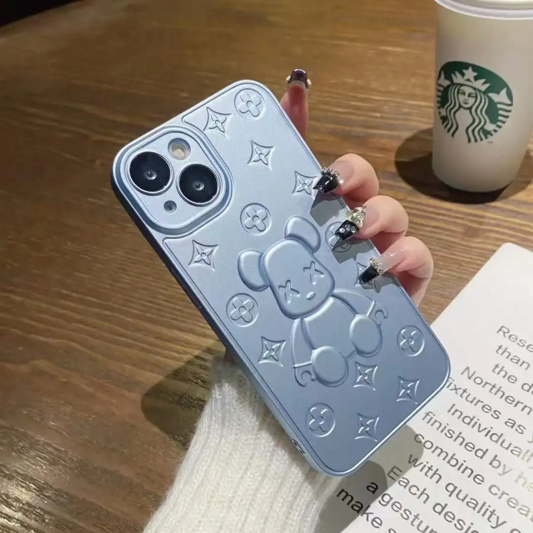 Plating 3D Violent Bear Soft TPU Protective Case For IPhone 14 13 Pro 12 XS Max Cell Phone Case Cover Camera Lens Protector