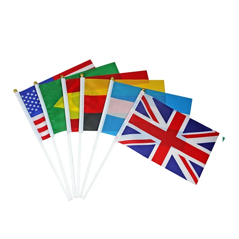 Custom National Hand Held Flag Hand Shaking Country Flags Banners Polyester Stick Flag For Sports Games