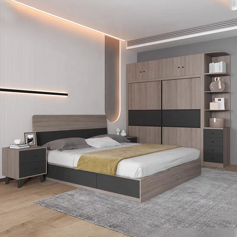 Factory Wholesale Furnishing Vacation Hotel Furniture Apartment1.8M Large King Size Bedroom Bedding Set Double Bed