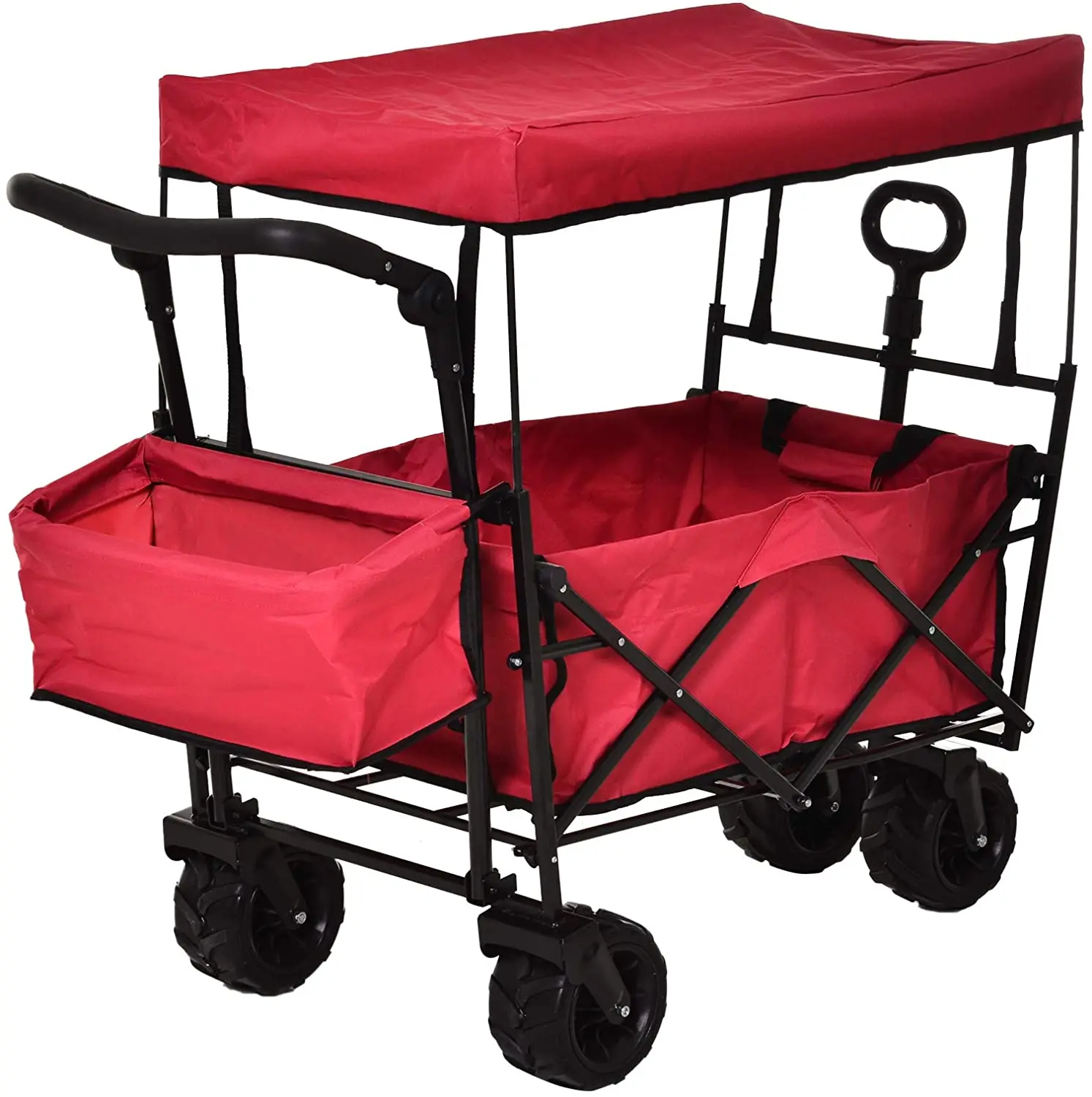 Garden Folding Wagon Kids Beach Cart for Camping Shopping Multifunctional 2 in 1 T Handle Camping Folding Wagon Cart