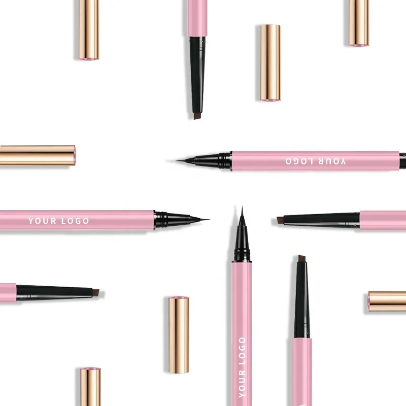 2 In 1 Waterproof Twist Up Double Headed Long Last Eyebrow Pen Smooth Glide Thin Eye Brow Liner Brown Custom Logo Brow Pencil