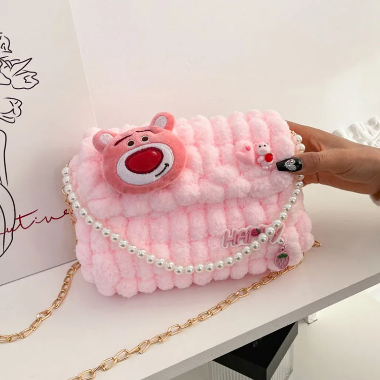 Wholesale colorful crochet knitting fashion women hand sewing shoulder bag crossbody dIY kit material cloth hand woven bags