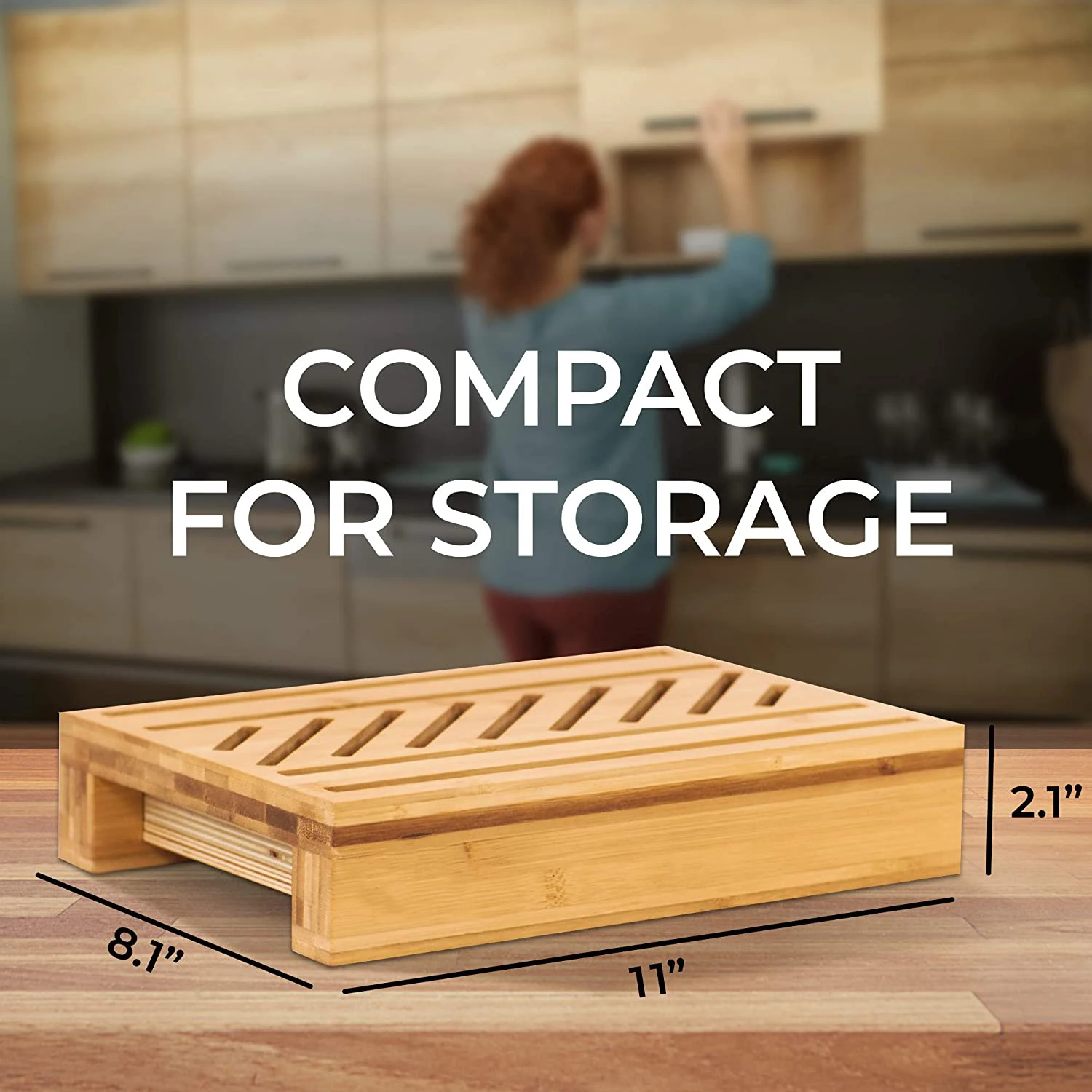 Factory Direct Good Rate Bamboo Adjustable Compact Foldable Bread Slicer with Crumb Tray Homemade Bamboo Bread Cutter