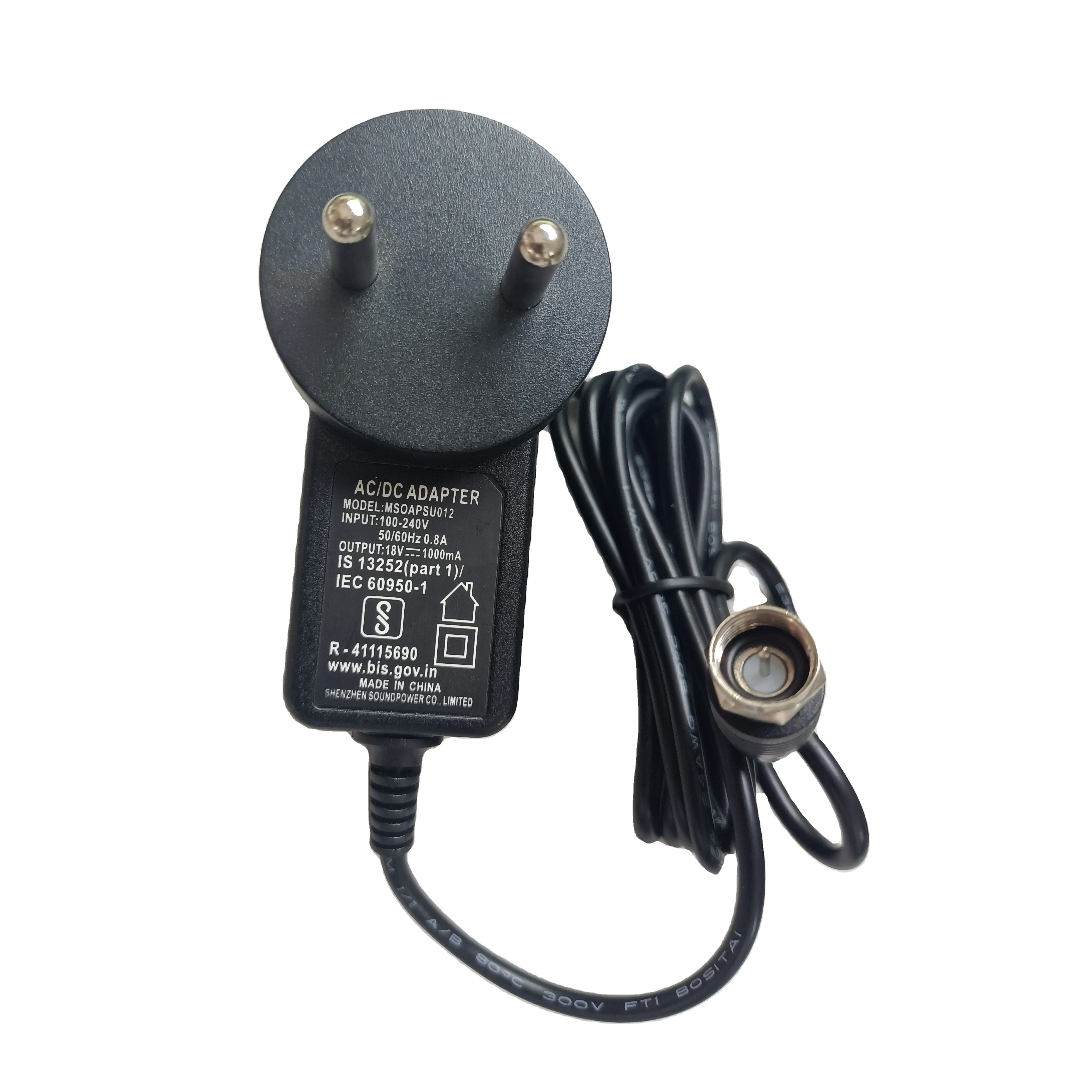 Hot Selling Power Supply Input 100-240V F Connector 18V1.0A BIS Certificate AC DC Power Adapter