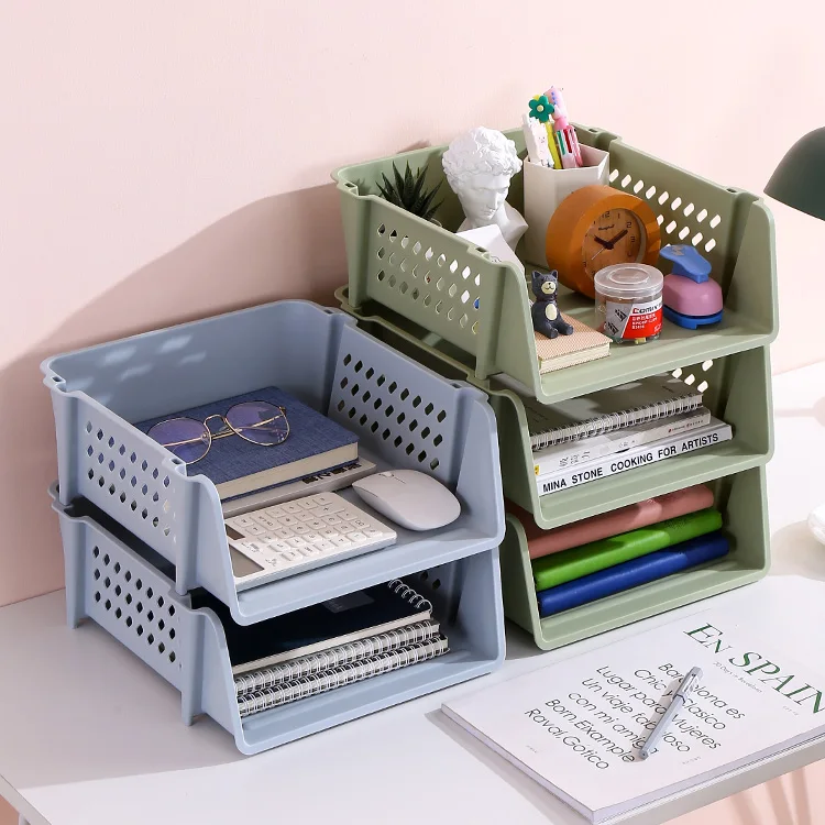 Office Desk File Rack for Stationery Sundries Books Plastic Storage Box Stackable for Office Use
