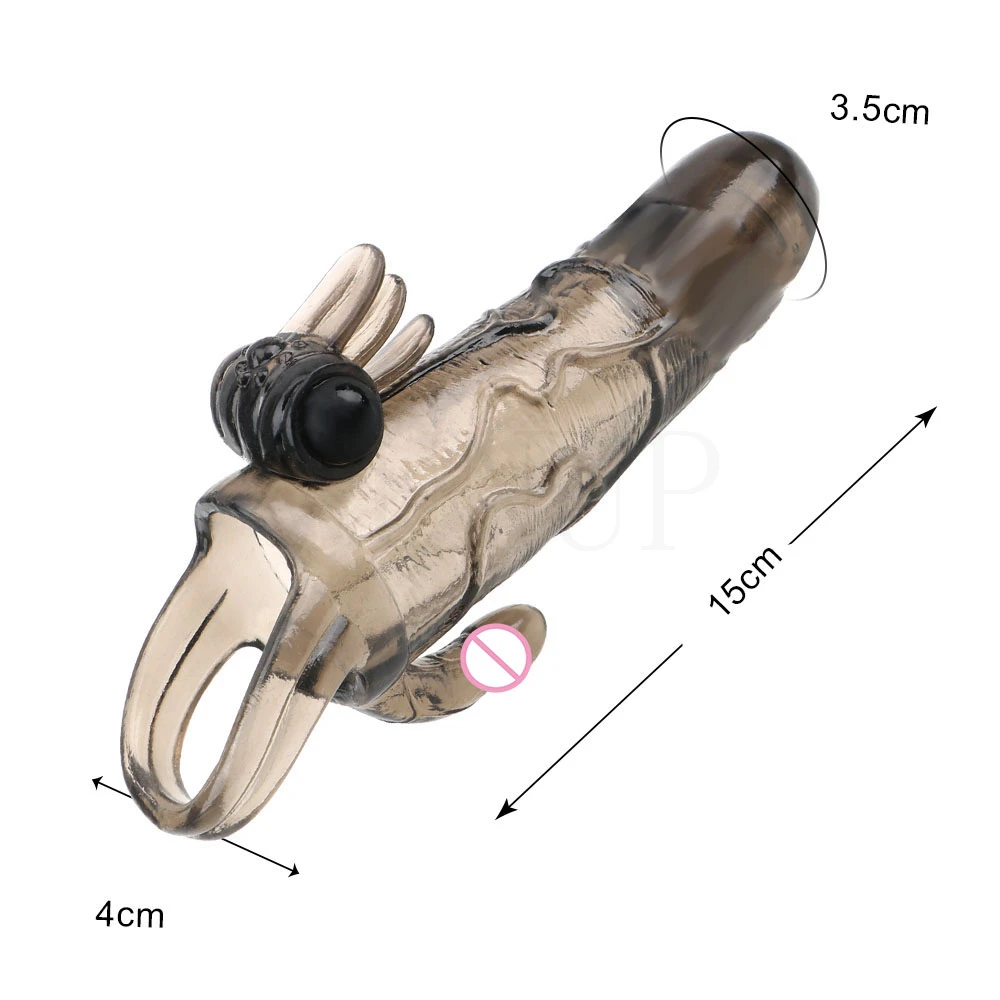 Free Custom Box - Reusable Penis Extender Delayed Ejaculation Cock Enlargement Double Vibrator Sleeve Condom For Men Man