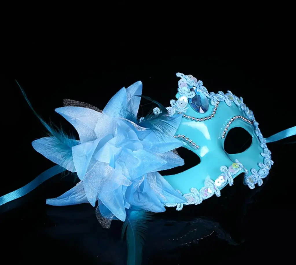 Flower Feather Mask Halloween Masquerade Party Dance Venice  Gem Eyewear PVC