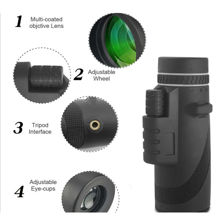 80X100 Monocular Telescope for Phone New Hot Sale Monocular Mobile High Quality 12x50 Roof Bak4 Nature View Portable