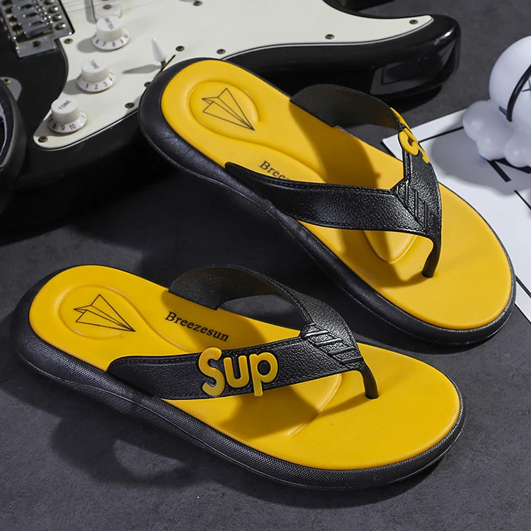 Wholesales Summer Cool Yellow Arch Support Orthopedic Sandals Comfy Men Thong Flip-Flop Slippers