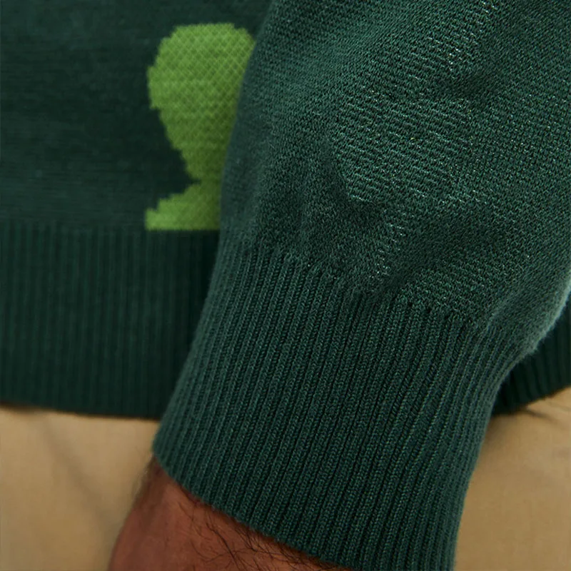 HUIFAN Custom Logo Men Sweater Jacquard Pattern knitwear Winter Cotton Knit Top Designer Crewneck Golf Knitted Sweater Men