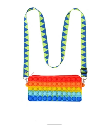 Amazon Hottest Rainbow Push Bubble pencil case Anti Stress Sensory Silicone Fidget Shoulder Bag