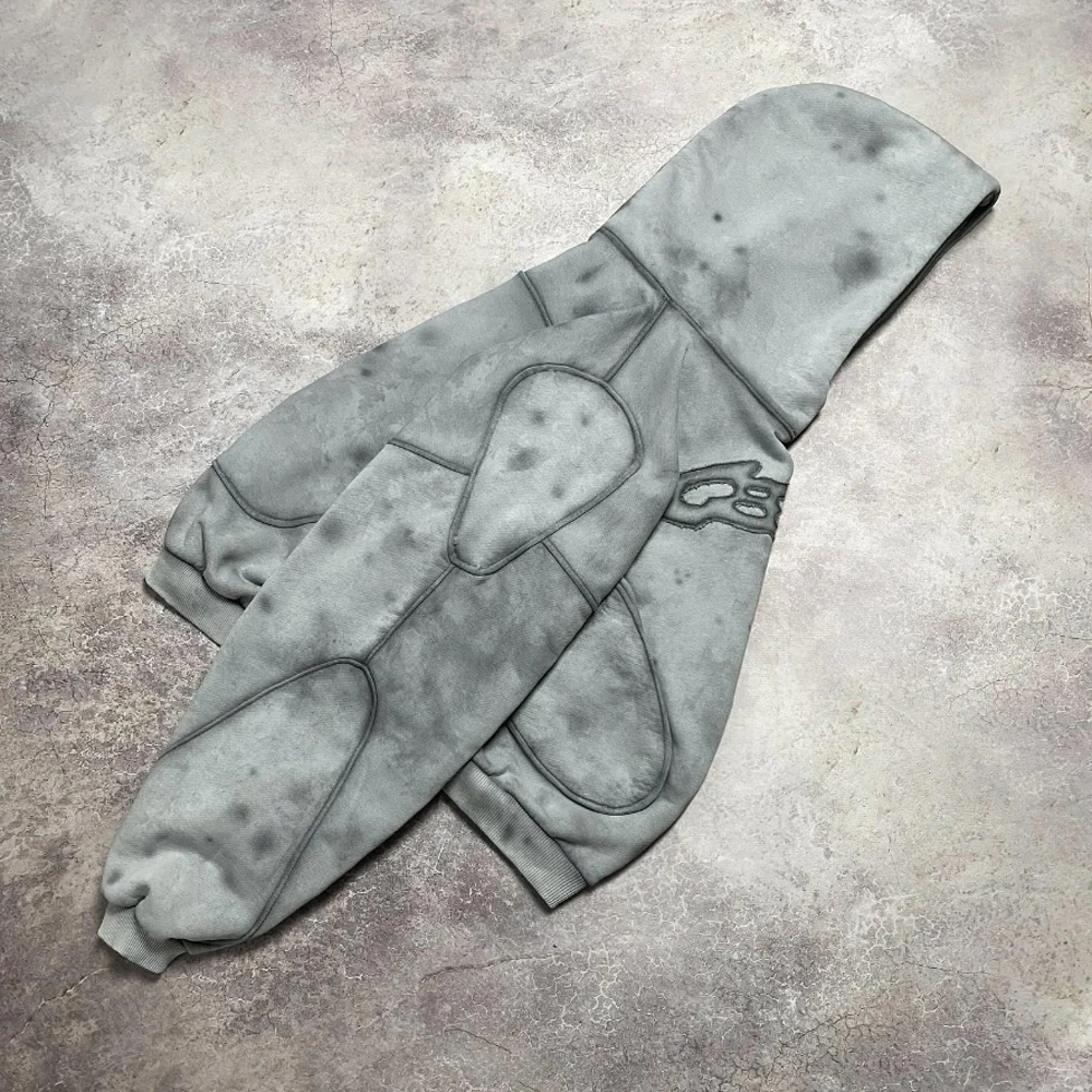 Custom striped line stitching vintage dye washed men custom logo sweatshirt pullover distressed premium hoodie for men