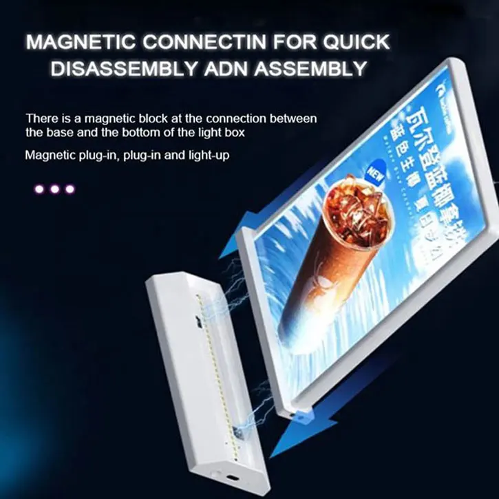 Custom Shaped LED Menu Light Box Tempered Glass Advertising Poster Frame for Restaurant Table Charging Aluminum Frame Lightbox