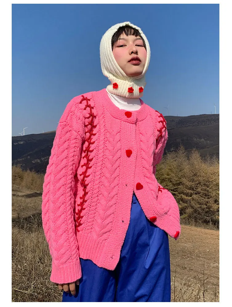 Twist sweater women fall winter loose cardigan all match long sleeved knitted top