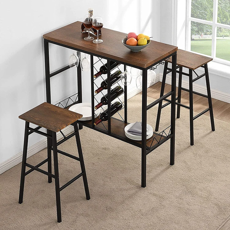 Industrial Modern Kitchen Dining Table Wood High Pub Bar Table and Chairs Sets