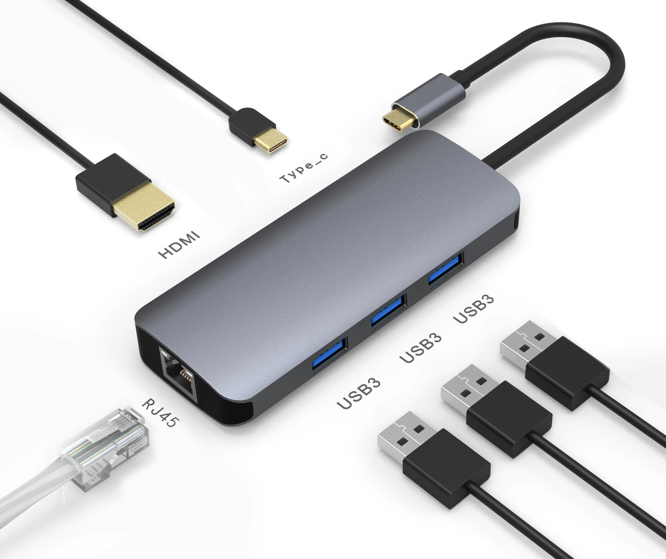 
Aluminum 6 in 1 USB C Hub 4K @60Hz USB C to Ethernet Lan C Type USB Hub with 60W PD 