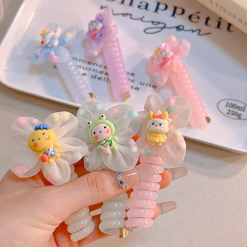 New design kids hair tied telephone wire hair loop high elasticity head rope colorful telephone line hair bands