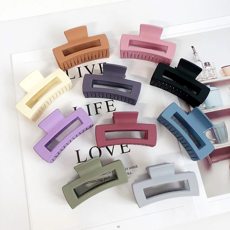 8CM Korean Style Matte Macaron Color Square Shape Acrylic Hair Clips Claw Accessories For Women Ladies