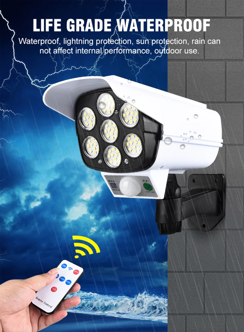 77 LED Solar Light Motion Sensor Security Dummy Camera Wireless Outdoor Flood Light IP65 Waterproof Lamp 3 Mode For Home Garden