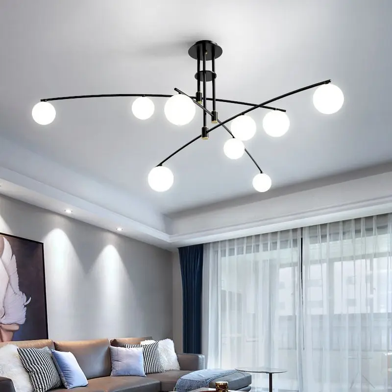 Hot Sale Flush Mount Metal Iron Glass Dinning Chandelier Modern Living Room Ceiling Pendent Lamp Light