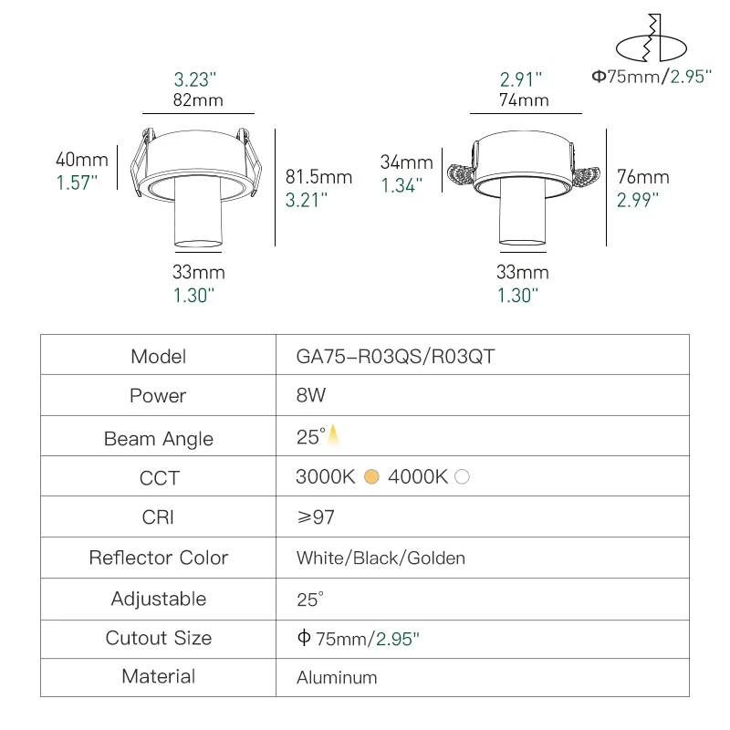 XRZLux ETL LED Downlight Adjustable Anti-glare Recessed Ceiling Downlight 8W Led Spotlight Wall Washer For Hotel Home Lighting