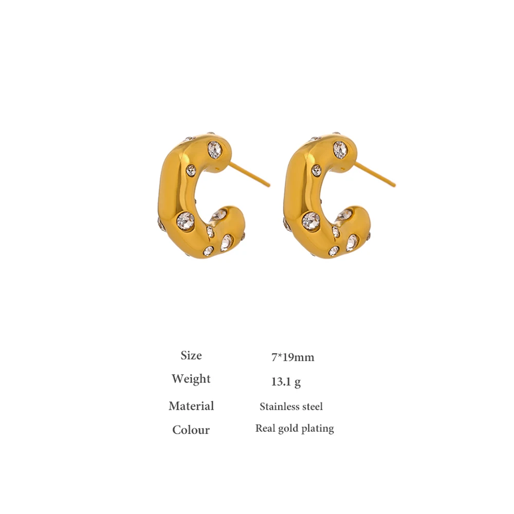 JINYOU 438 Stainless Steel Unusual Earrings Delicate Cubic Zirconia Geometric Chunky Charm Hoop Earrings for Women