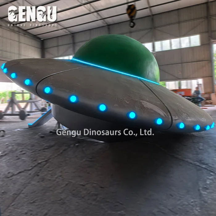 Flying Saucer Aircraft With Lighting High Quality Artifical Big Size UFO Statue Customized Fiberglass Model