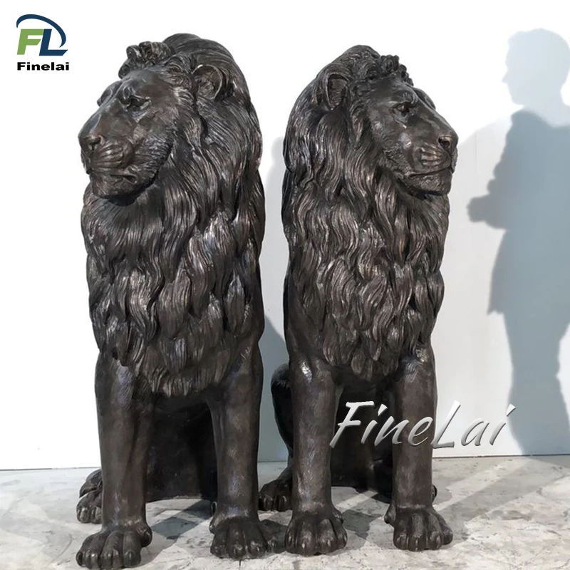Finelai modern outdoor garden customized sitting lion bronze animal sculpture