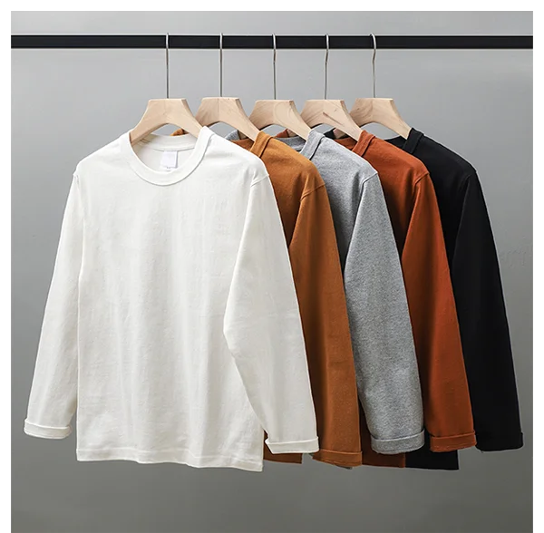 Мужская хлопковая рубашка с длинным рукавом и круглым вырезом, 400 г