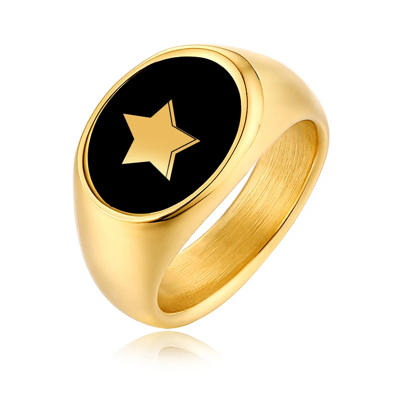 
Dr. Jewelry 316L Stainless Steel 18K Gold Epoxy Resin Custom Swoosh Heart Star Popular Mens Rings 