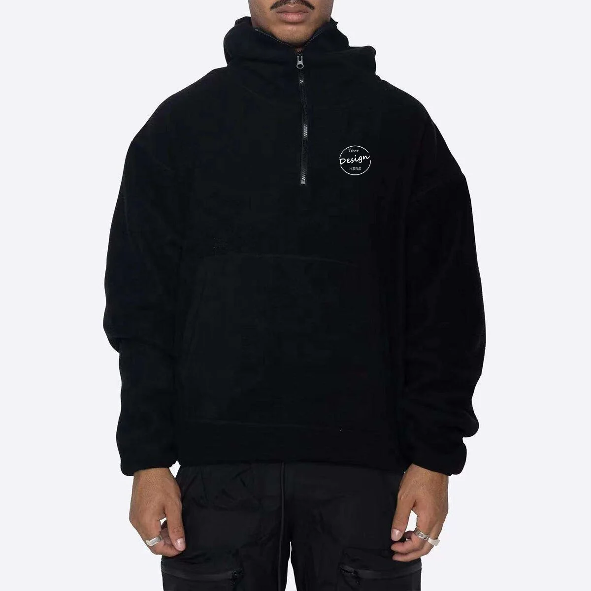 Hip Hop Embroidery Men Wholesale Casual Custom Gym Sherpa Fleece Streetwear Pullover Ninja Hoodie Heavy With Face Mask