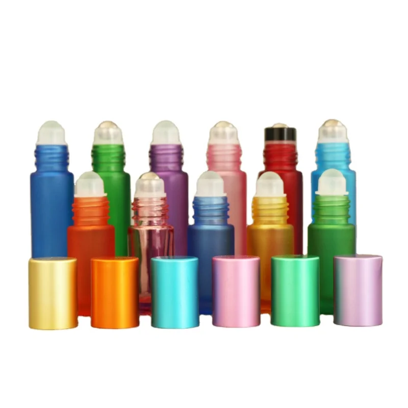 3ml 5ml 10ml 12ml frosted blue green orange red Essential Oil Perfume Cosmetic Glass Roll On Bottle With Roller Ball