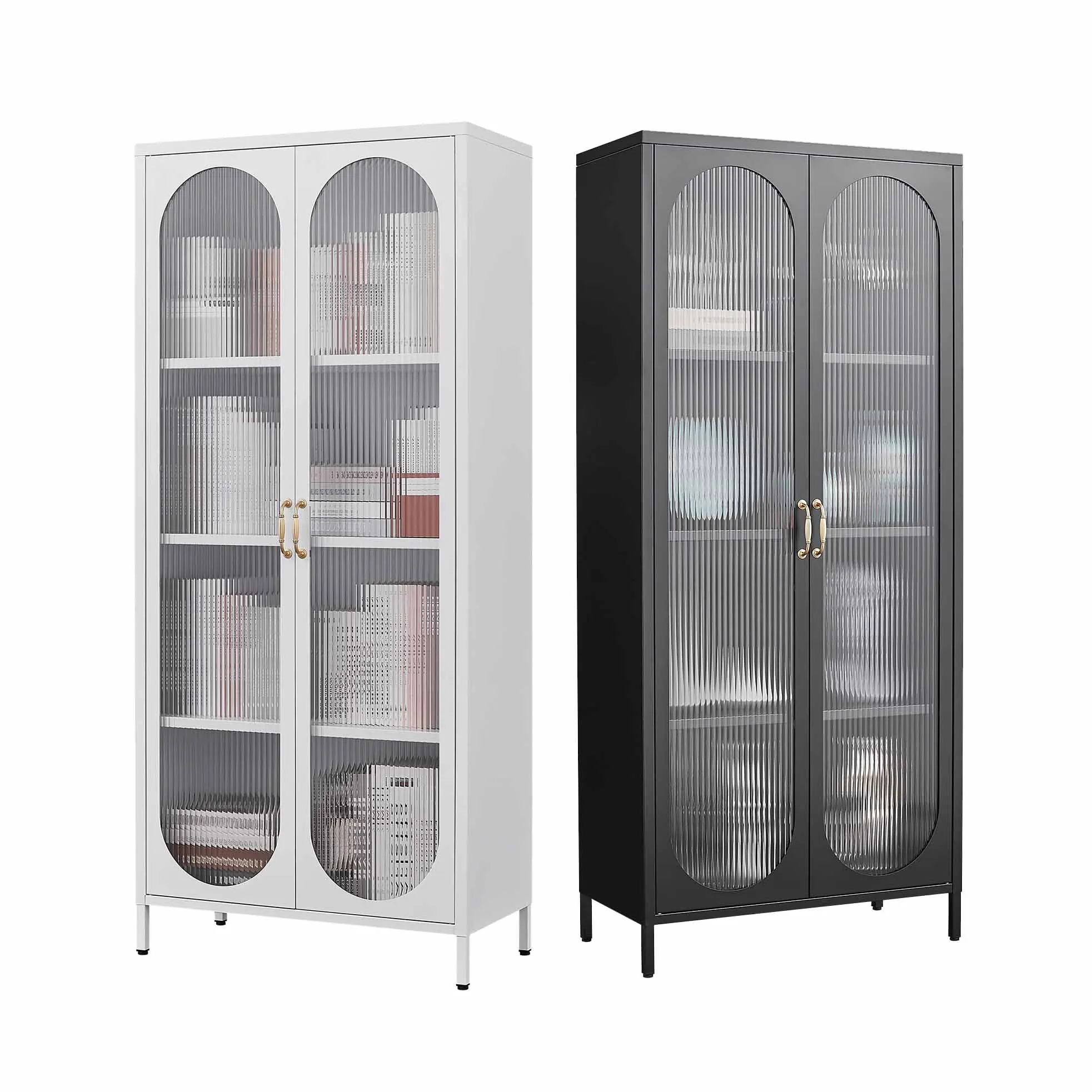 Doors Curio Display Cabinet Metal Cabinet with Glass with Adjustable Shelves Locking Glass Cabinet for Home Office Kitchen Iron