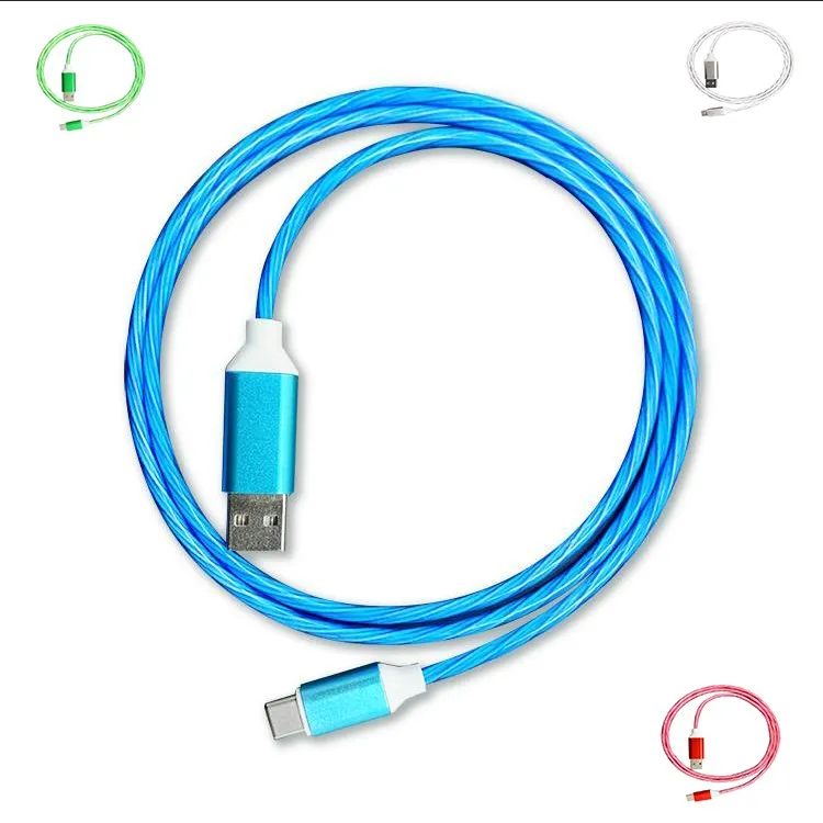 Single led flowing Light usb cable 1m 2m colorful usb to lightening Led Luminous data cable for iphone charger de kabel