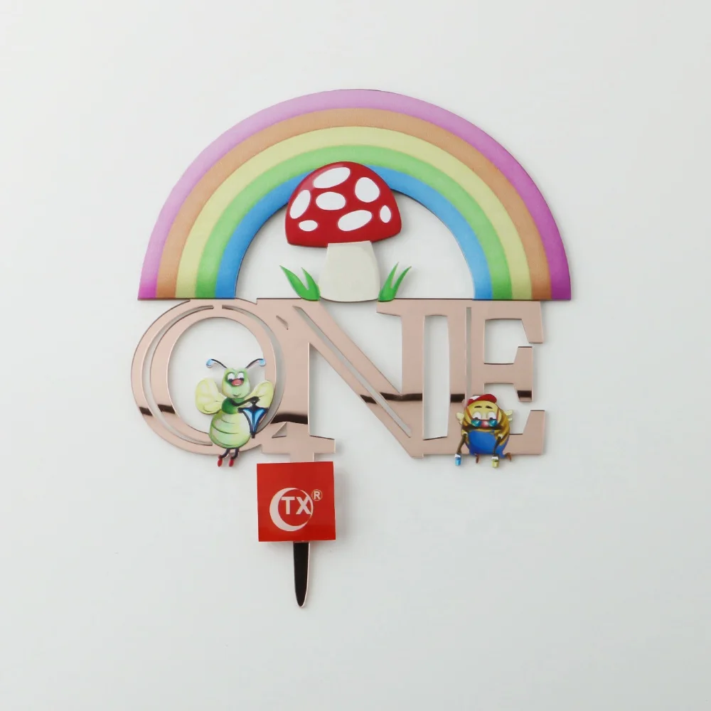 Woodland Fairy Acrylic Cake Topper Party Decoration Supplier Kids Magical Rainbow Mushroom Cake Topper Baby Shower Cake Supplies