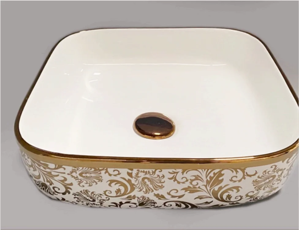 Ceramic Sanitary Ware Wash Basin PVD Coating Golden Decals Paper
