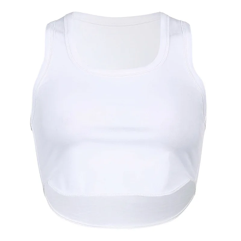 Dropshipping Summer Fashion Street Party Ladies Vest Solid Color Sleeveless Round Neck Navel Bare Women Sexy Vest