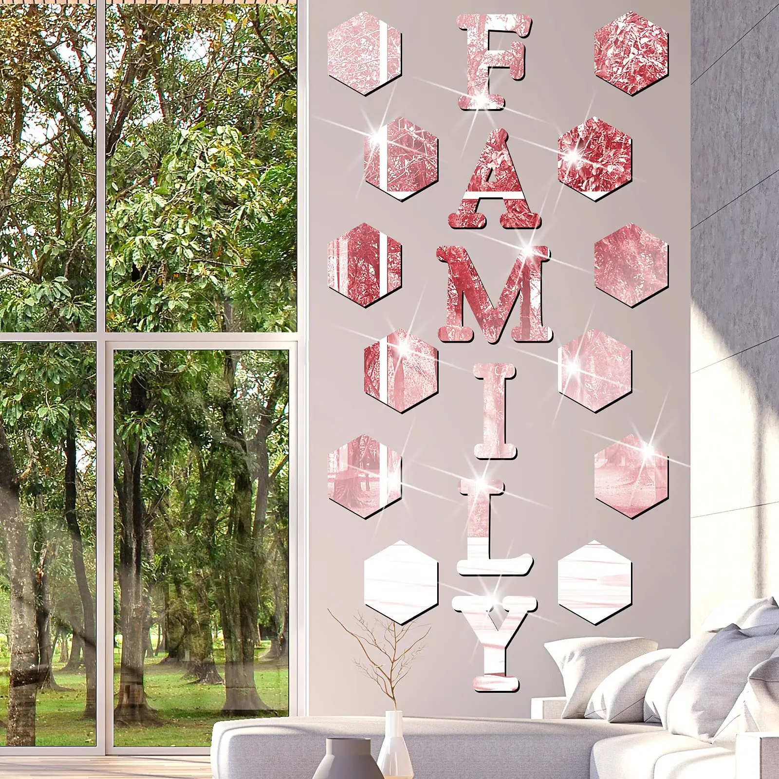 18 Pieces Acrylic Mirror Wall Stickers Family Sign Letters Rustic Farmhouse Wall Decor  Acrylic Mirror Setting Wall Sticker