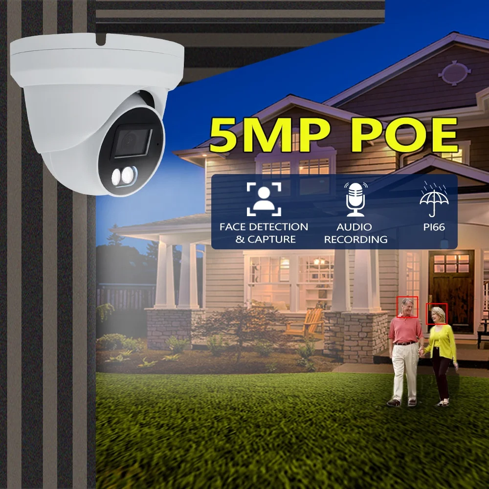 IP 5MP 8MP Colorvu Full Color Night Vision Human Detection POE Turret Camera 24h Warm Light IP Mini Camera