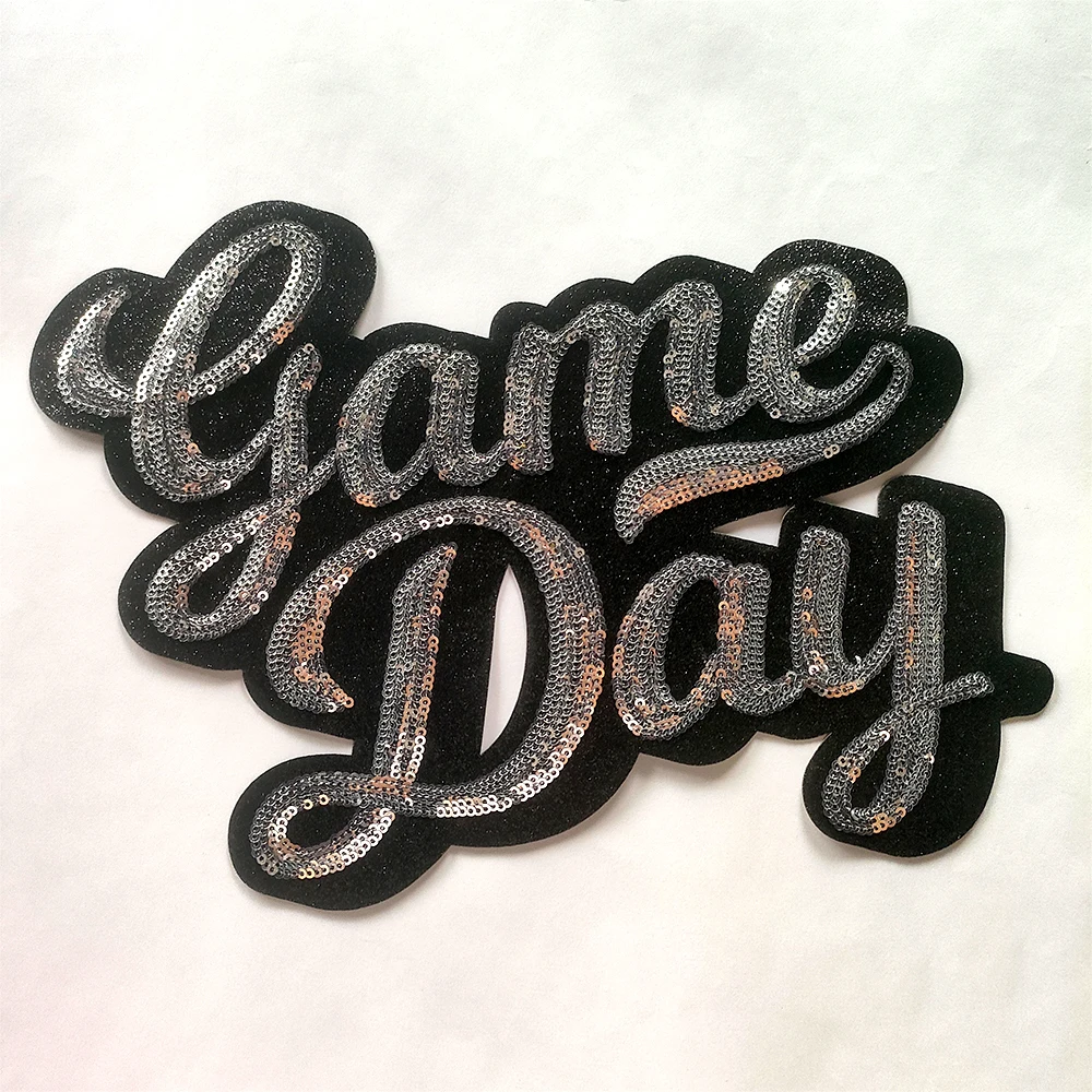 game day patch Custom wholesale gameday large Chenille glitter sequin Embroidery iron on glitter sequin Patches For Clothes